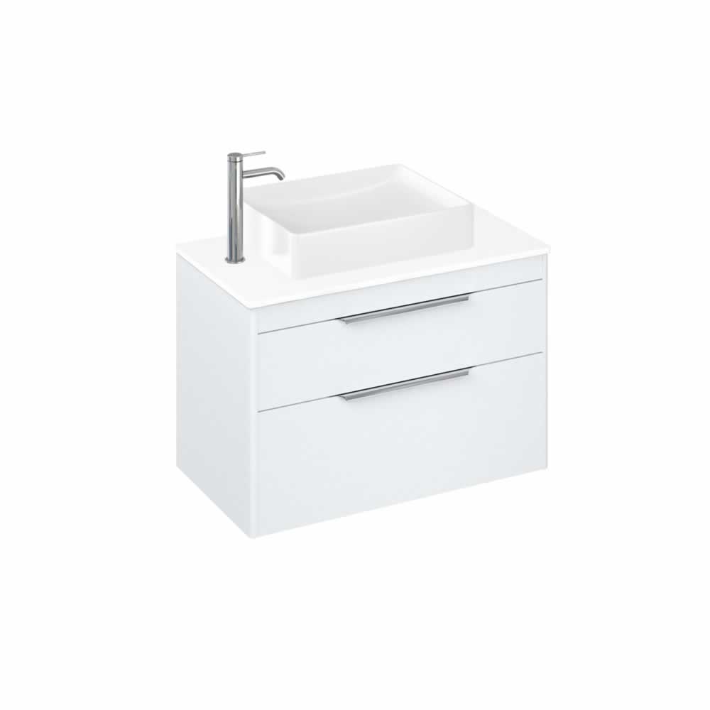 Shoreditch 85cm double drawer Matt White with White Worktop and Quad Countertop Basin